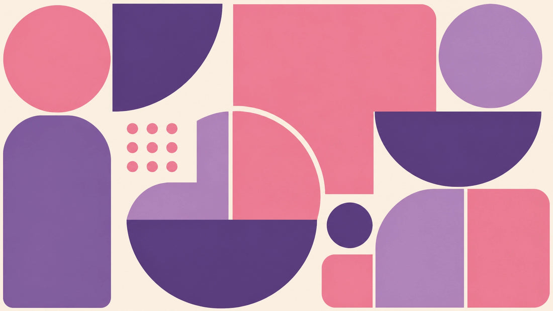 Abstract geometric illustration with large bold shapes in pink and purple